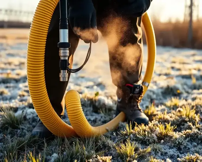 Air compressor connected to a residential sprinkler manifold for winterization
